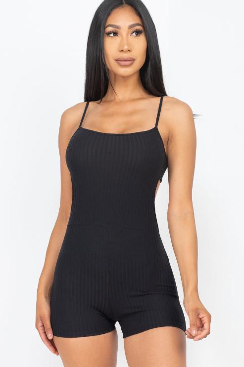 Ribbed Sleeveless Back Cutout Bodycon Romper - Wholesale Capella Apparel