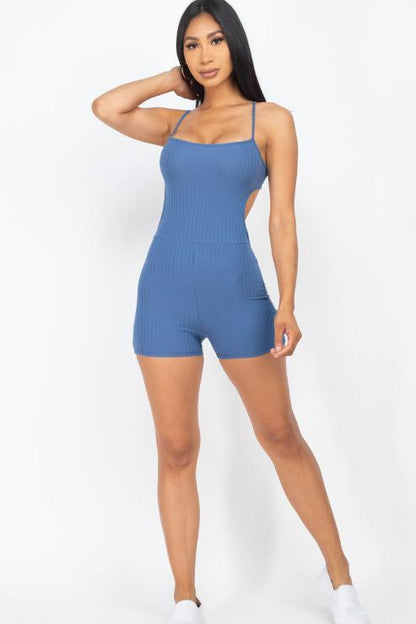 Ribbed Sleeveless Back Cutout Bodycon Romper - Wholesale Capella Apparel