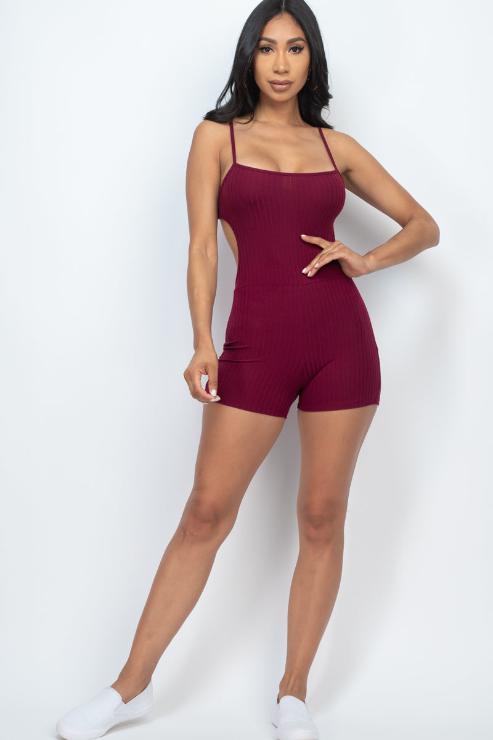 Ribbed Sleeveless Back Cutout Bodycon Romper - Wholesale Capella Apparel