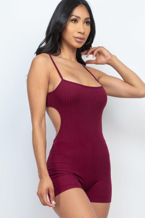 Ribbed Sleeveless Back Cutout Bodycon Romper - Wholesale Capella Apparel