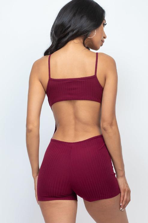 Ribbed Sleeveless Back Cutout Bodycon Romper - Wholesale Capella Apparel