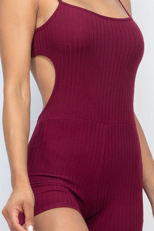 Ribbed Sleeveless Back Cutout Bodycon Romper - Wholesale Capella Apparel