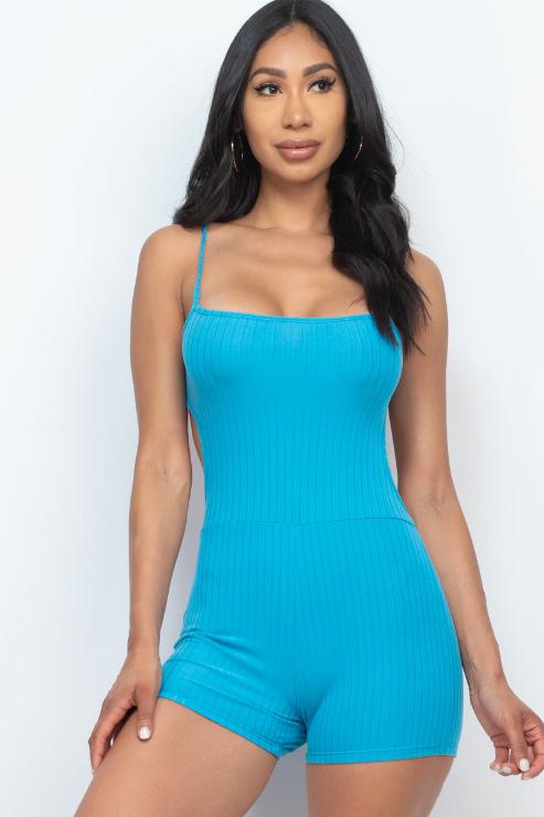 Ribbed Sleeveless Back Cutout Bodycon Romper - Wholesale Capella Apparel