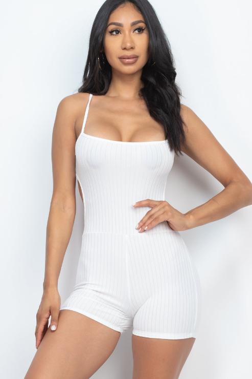 Ribbed Sleeveless Back Cutout Bodycon Romper - Wholesale Capella Apparel