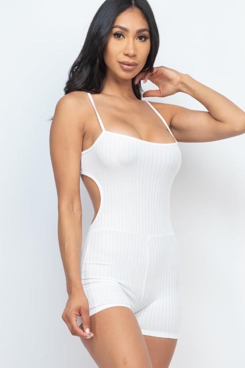 Ribbed Sleeveless Back Cutout Bodycon Romper - Wholesale Capella Apparel