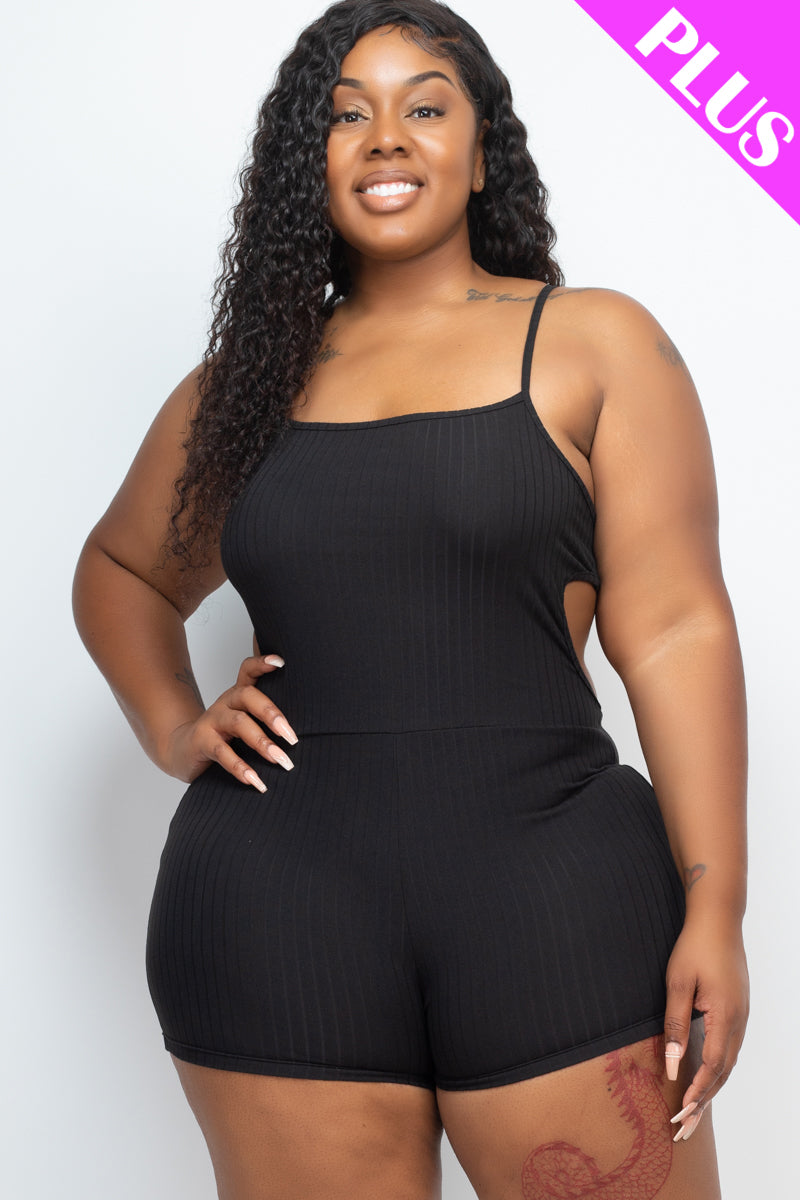 Plus Size Ribbed Sleeveless Back Cutout Bodycon Romper - Capella Apparel Wholesale