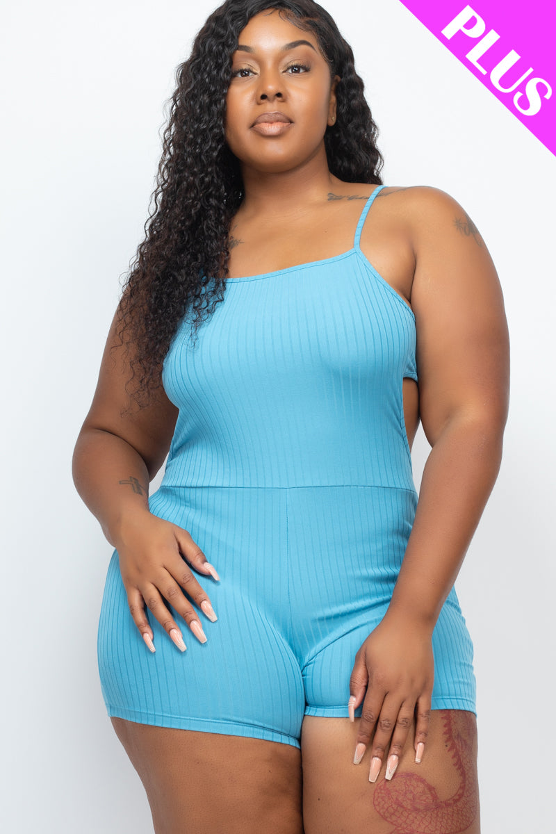 Plus Size Ribbed Sleeveless Back Cutout Bodycon Romper - Capella Apparel Wholesale