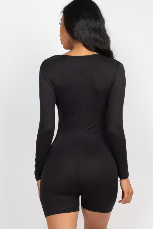 V-Neck Long Sleeve Bodycon Romper - Capella Apparel