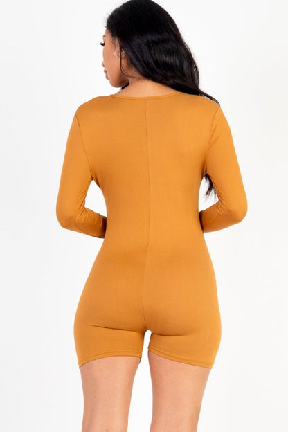 V-Neck Long Sleeve Bodycon Romper - Capella Apparel