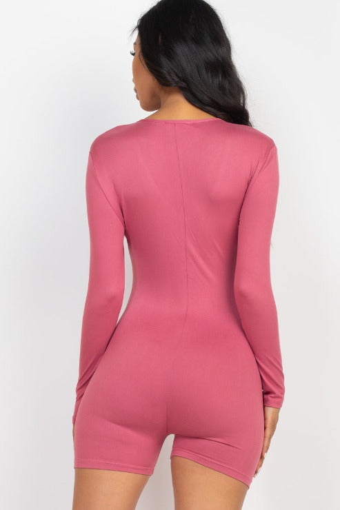 V-Neck Long Sleeve Bodycon Romper - Capella Apparel