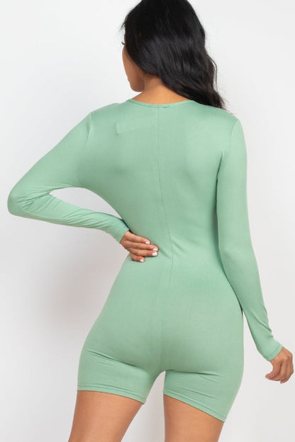 V-Neck Long Sleeve Bodycon Romper - Capella Apparel