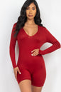 V-Neck Long Sleeve Bodycon Romper - Capella Apparel