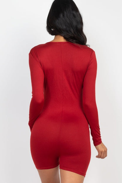 V-Neck Long Sleeve Bodycon Romper - Capella Apparel