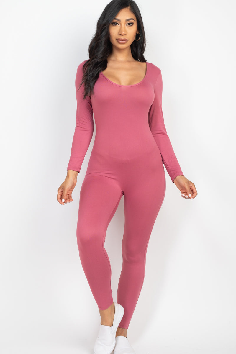 Scoop Neck Long Sleeve Bodycon Jumpsuit (CAPELLA) - Capella Apparel