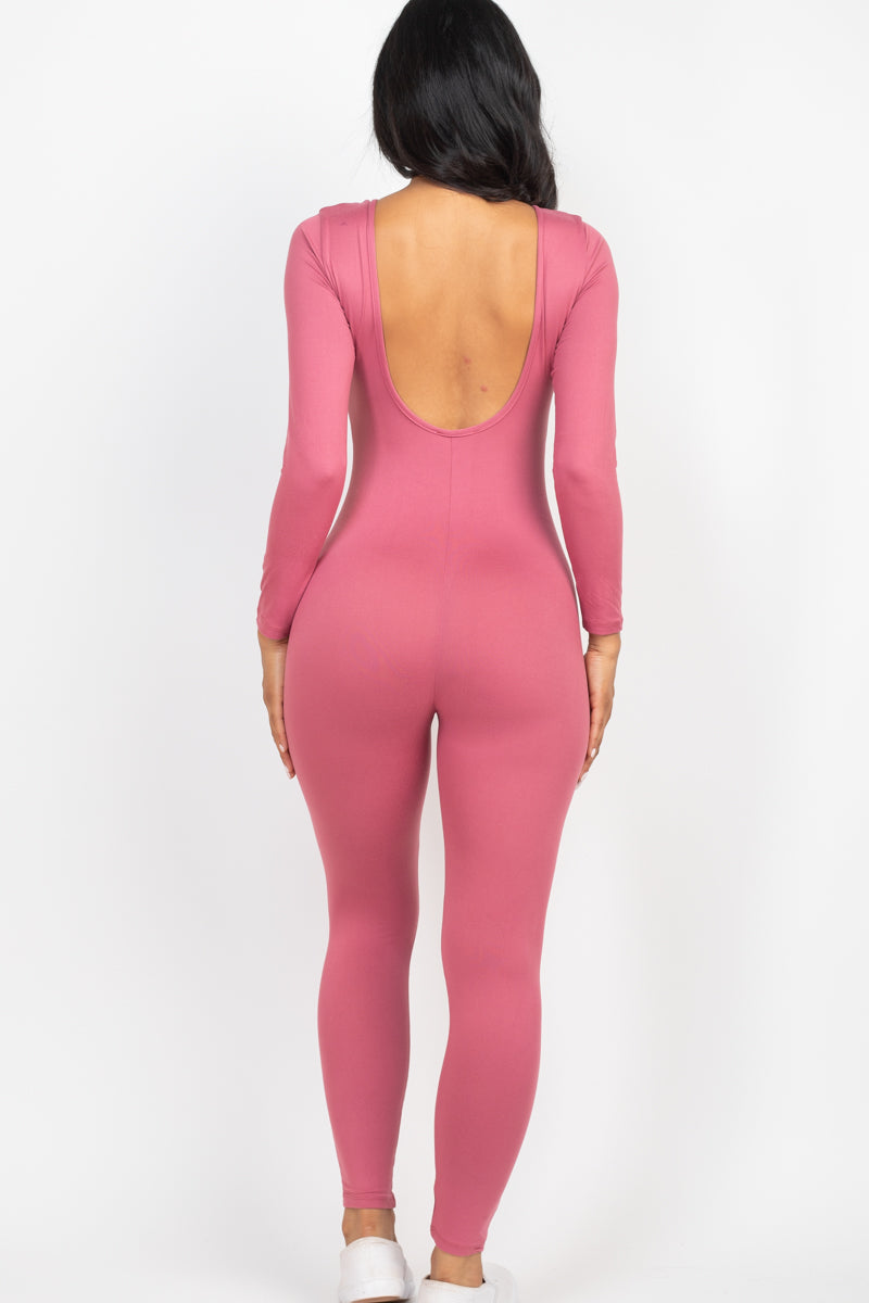 Scoop Neck Long Sleeve Bodycon Jumpsuit (CAPELLA) - Capella Apparel