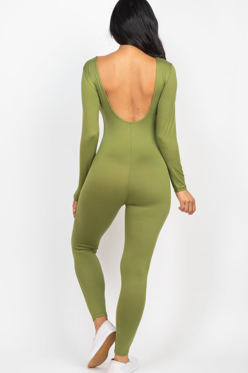 Scoop Neck Long Sleeve Bodycon Jumpsuit (CAPELLA) - Capella Apparel