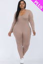 Plus Size Scoop Neck Long Sleeve Bodycon Jumpsuit - Capella Apparel