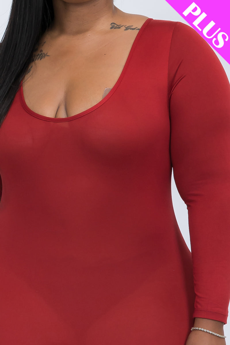 Plus Size Scoop Neck Long Sleeve Bodycon Jumpsuit - Capella Apparel