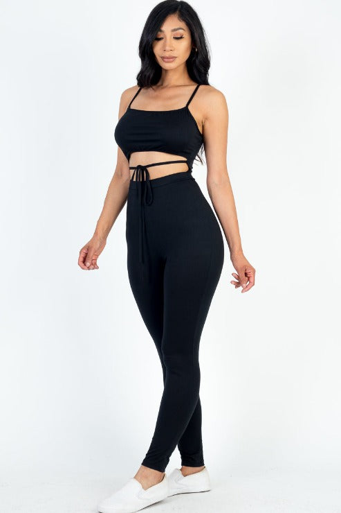 Solid Tie Front Cut Out Jumpsuit - Capella Apparel