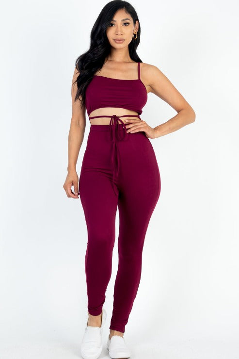 Solid Tie Front Cut Out Jumpsuit - Capella Apparel