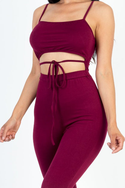 Solid Tie Front Cut Out Jumpsuit - Capella Apparel