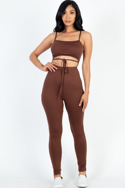 Solid Tie Front Cut Out Jumpsuit - Capella Apparel