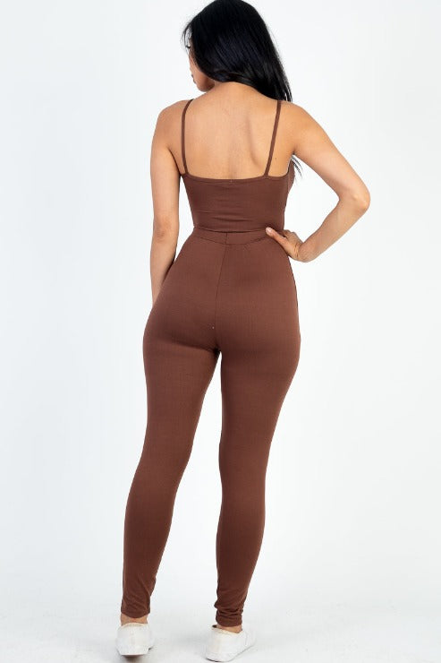 Solid Tie Front Cut Out Jumpsuit - Capella Apparel