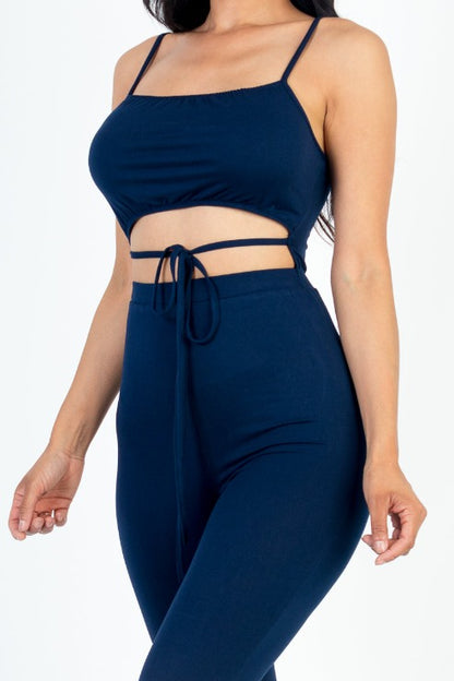 Solid Tie Front Cut Out Jumpsuit - Capella Apparel