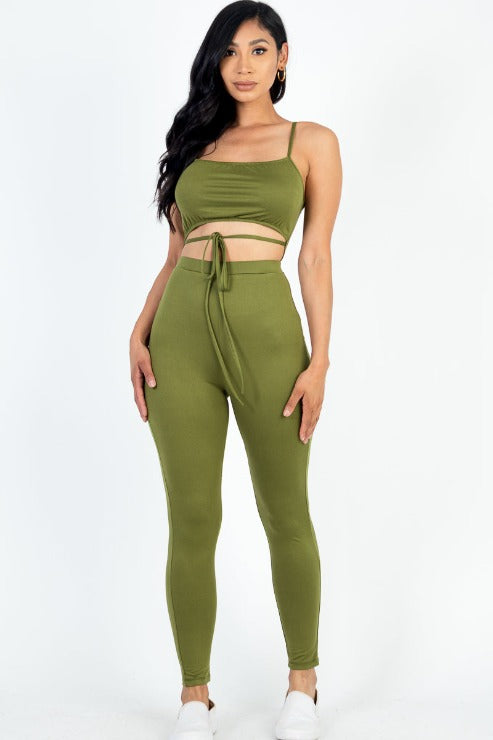 Solid Tie Front Cut Out Jumpsuit - Capella Apparel