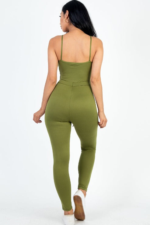 Solid Tie Front Cut Out Jumpsuit - Capella Apparel