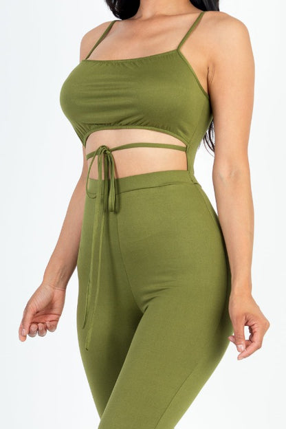 Solid Tie Front Cut Out Jumpsuit - Capella Apparel