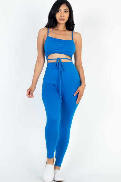 Solid Tie Front Cut Out Jumpsuit - Capella Apparel