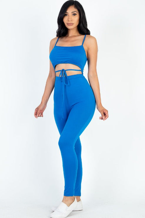 Solid Tie Front Cut Out Jumpsuit - Capella Apparel