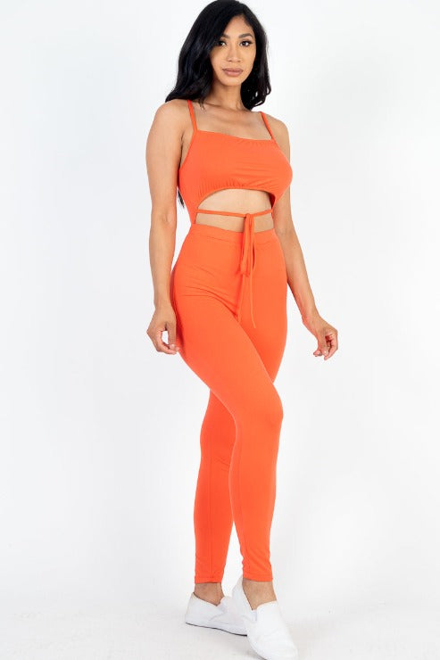 Solid Tie Front Cut Out Jumpsuit - Capella Apparel