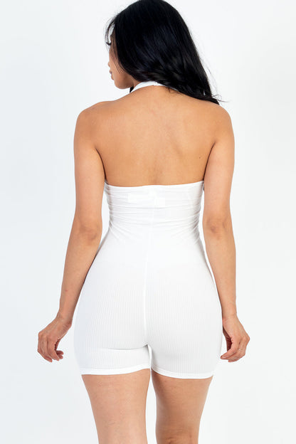 Ribbed Halter Neck Backless Romper (CAPELLA) - Capella Apparel