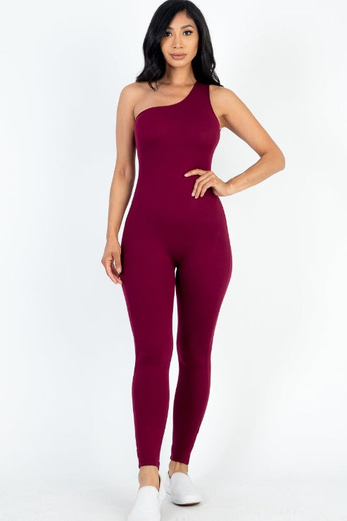 Solid Color One Shoulder Jumpsuit - Capella Apparel