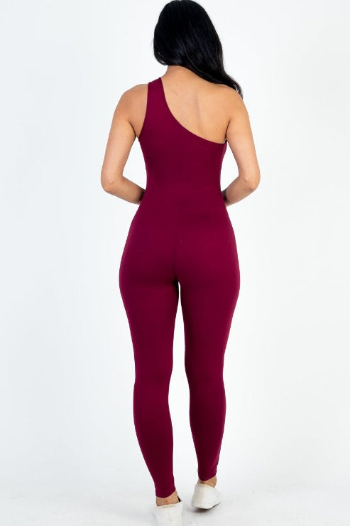 Solid Color One Shoulder Jumpsuit - Capella Apparel