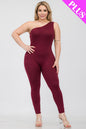 Plus Size Solid Color One Shoulder Jumpsuit - Capella Apparel