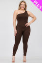 Plus Size Solid Color One Shoulder Jumpsuit (CAPELLA) - Capella Apparel