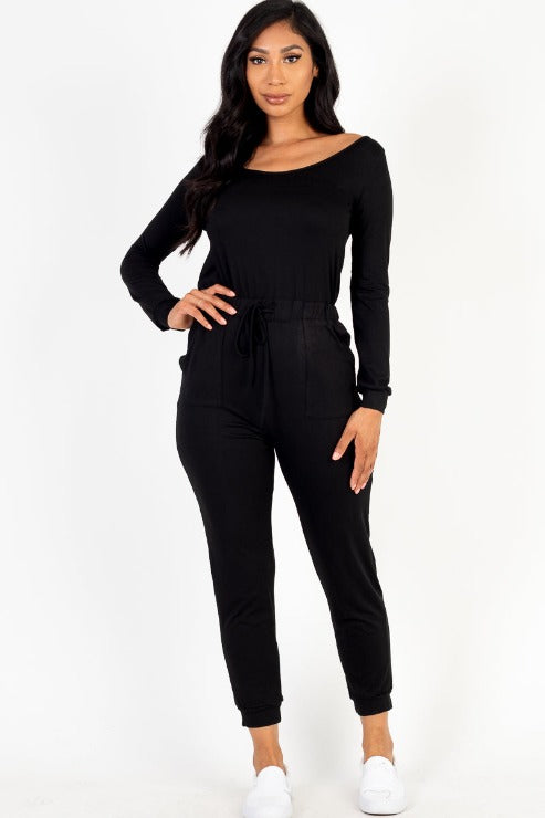 Tie Waist Long Sleeve Jumpsuit - Capella Apparel