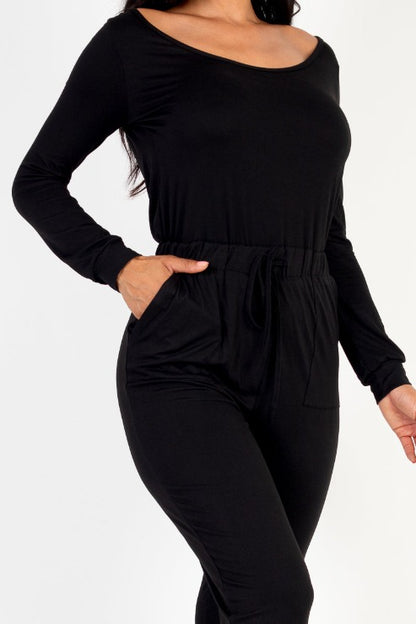 Tie Waist Long Sleeve Jumpsuit - Capella Apparel