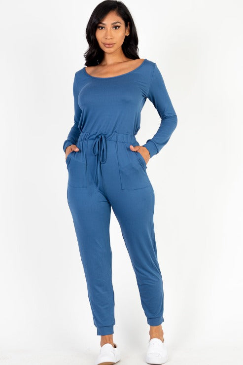 Tie Waist Long Sleeve Jumpsuit - Capella Apparel