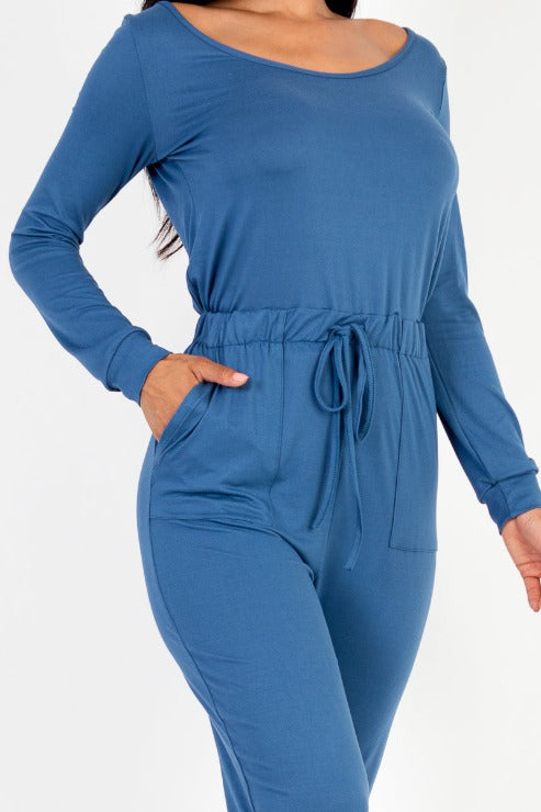 Tie Waist Long Sleeve Jumpsuit - Capella Apparel