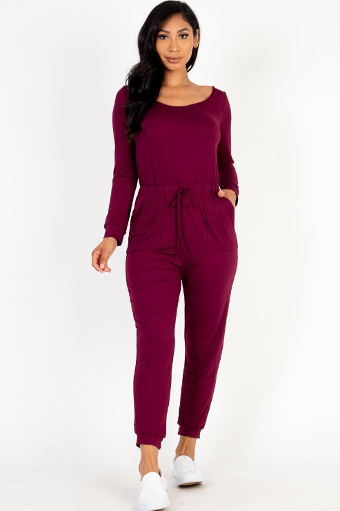 Tie Waist Long Sleeve Jumpsuit - Capella Apparel