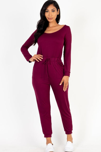 Tie Waist Long Sleeve Jumpsuit - Capella Apparel