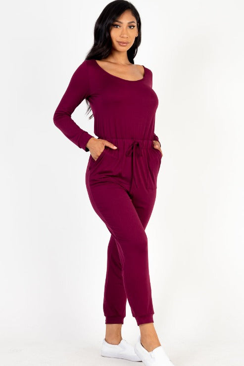 Tie Waist Long Sleeve Jumpsuit - Capella Apparel