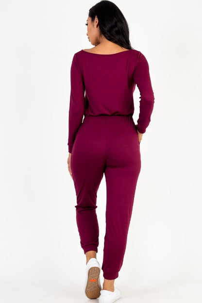 Tie Waist Long Sleeve Jumpsuit - Capella Apparel