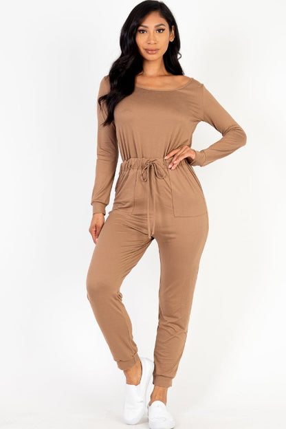 Tie Waist Long Sleeve Jumpsuit - Capella Apparel