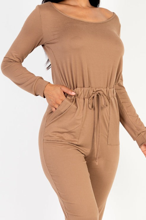 Tie Waist Long Sleeve Jumpsuit - Capella Apparel