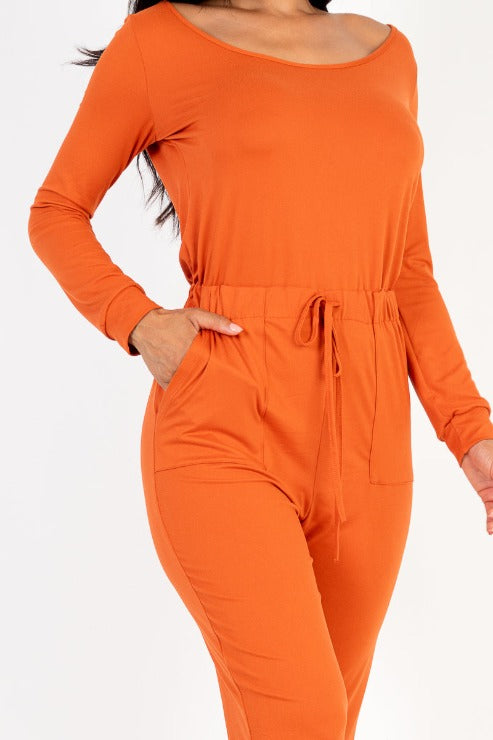 Tie Waist Long Sleeve Jumpsuit - Capella Apparel